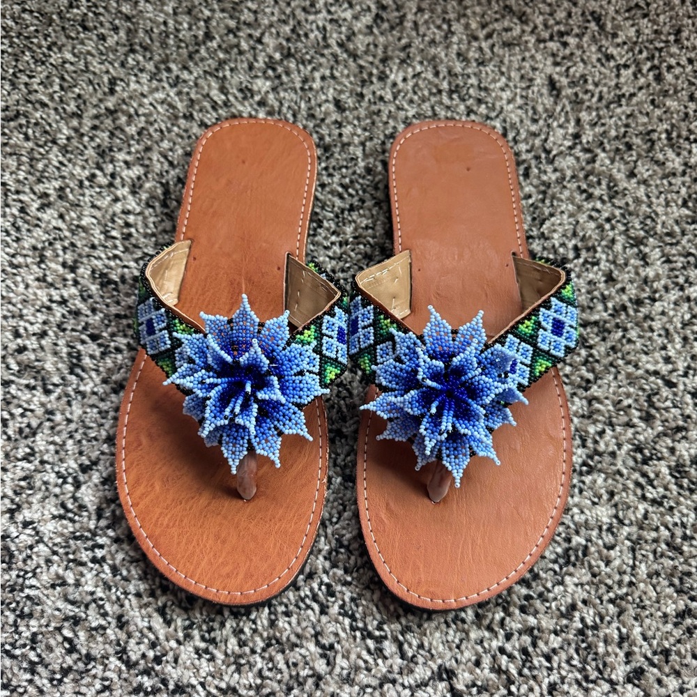Mexican Huaraches Handcrafted Beaded Sandals - size 7